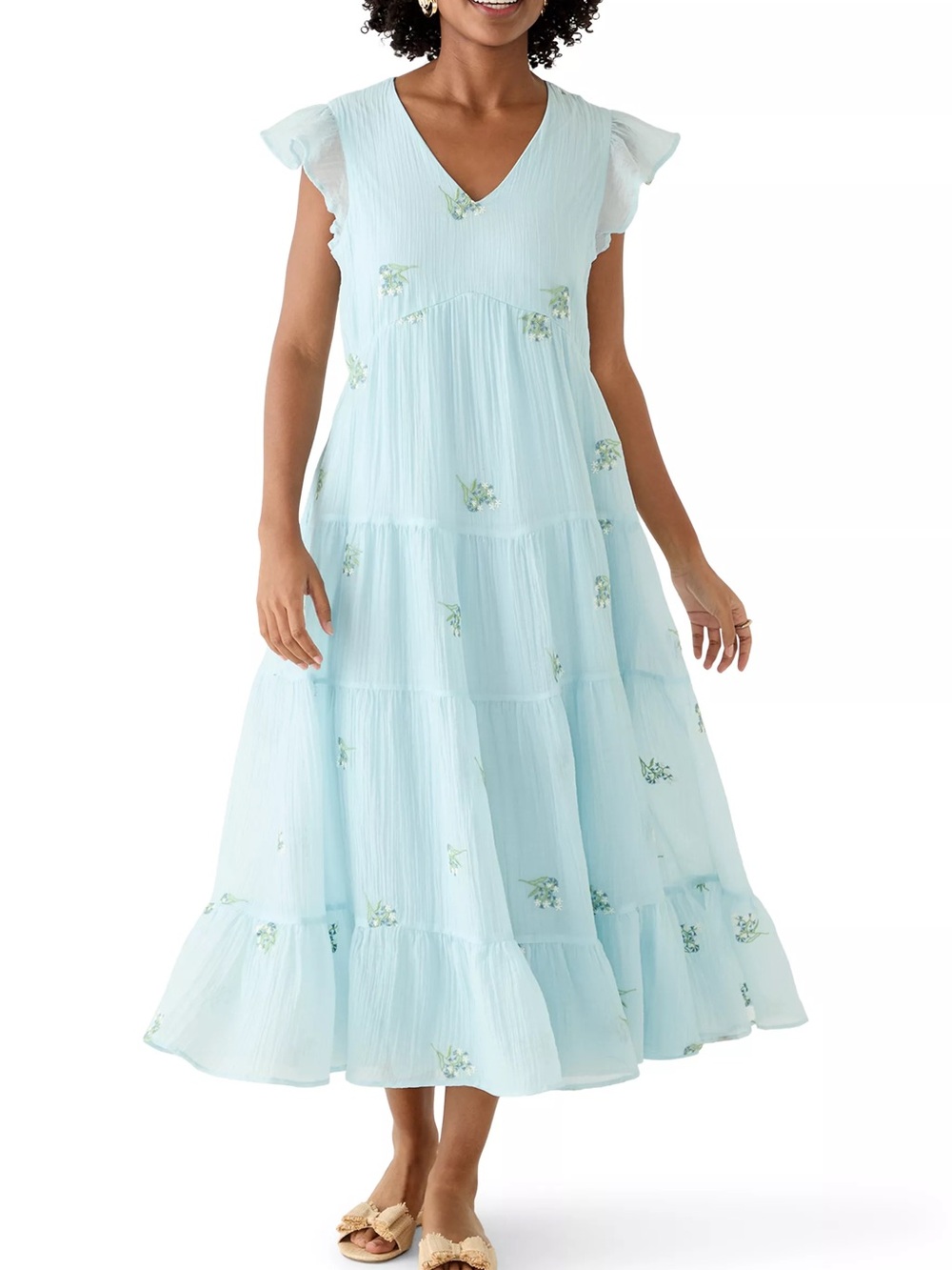 Wonderly Light Blue Floral Tiered Maxi Dress